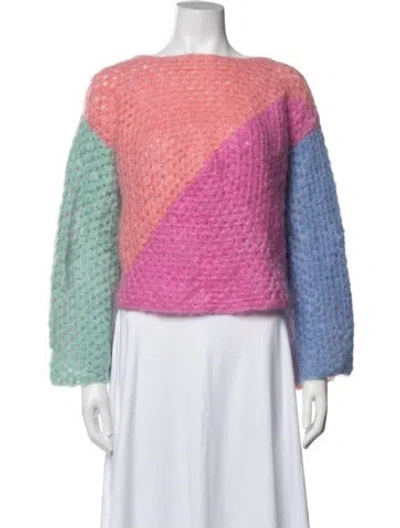 Pre-owned Rose Carmine Mohair Colorblock Pattern Sweater In Pink