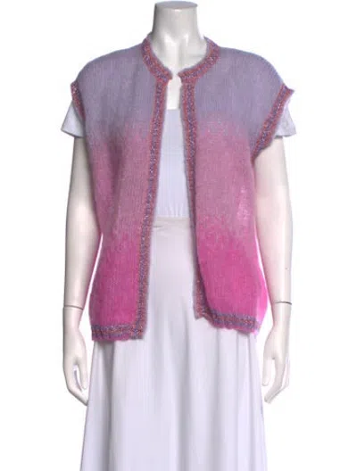 Pre-owned Rose Carmine Mohair Colorblock Pattern Sweater In Pink/purple
