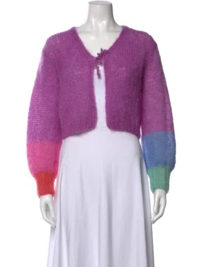 Pre-owned Rose Carmine Mohair Colorblock Pattern Sweater In Purple
