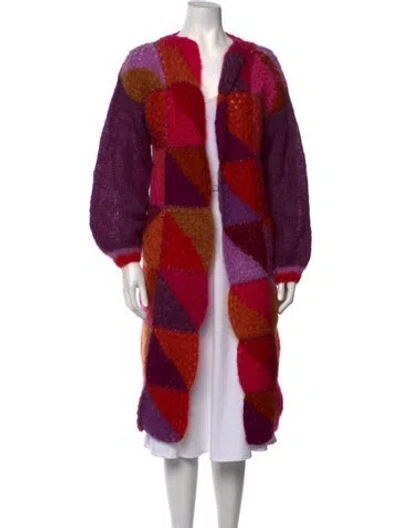 Pre-owned Rose Carmine Mohair Colorblock Pattern Sweater In Purple