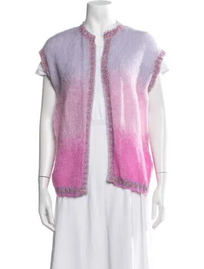 Pre-owned Rose Carmine Mohair Colorblock Pattern Sweater W/ Tags In Pink/purple