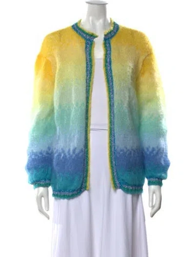 Pre-owned Rose Carmine Mohair Colorblock Pattern Sweater In Yellow