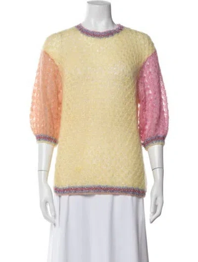Pre-owned Rose Carmine Mohair Crew Neck Sweater In Yellow