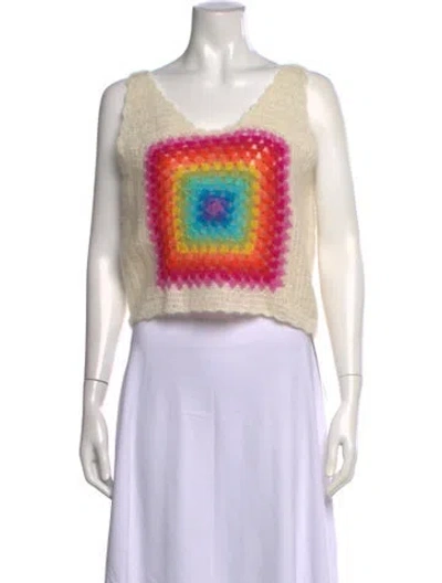 Pre-owned Rose Carmine Mohair Graphic Print Crop Top In Neutrals