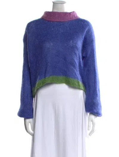 Pre-owned Rose Carmine Mohair Mock Neck Sweater In Blue