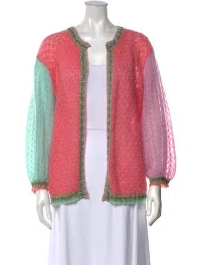 Pre-owned Rose Carmine Mohair Open Front Sweater In Pink