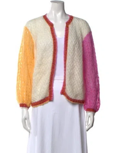 Pre-owned Rose Carmine Mohair Open Front Sweater In Yellow