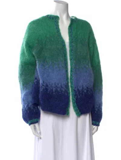 Pre-owned Rose Carmine Mohair Patterned Sweater In Green