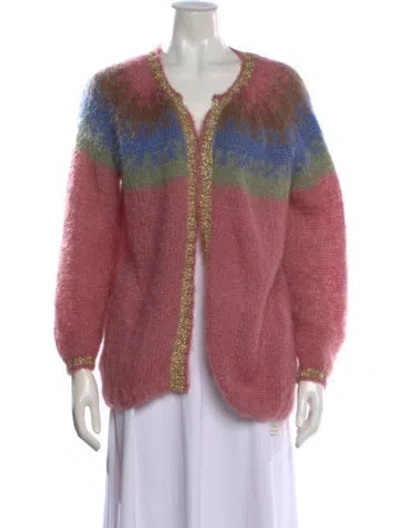 Pre-owned Rose Carmine Mohair Patterned Sweater In Pink