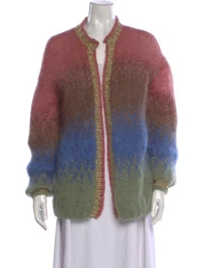 Pre-owned Rose Carmine Mohair Patterned Sweater In Pink