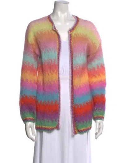 Pre-owned Rose Carmine Mohair Patterned Sweater In Pink