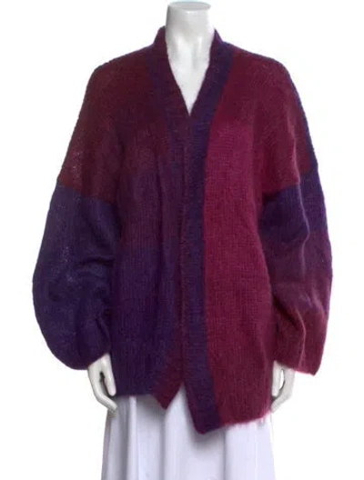 Pre-owned Rose Carmine Mohair Plaid Print Sweater In Purple