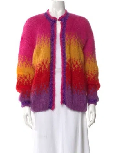 Pre-owned Rose Carmine Mohair Printed Sweater In Pink