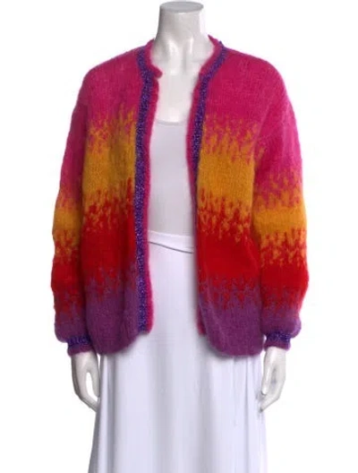 Pre-owned Rose Carmine Mohair Printed Sweater In Pink