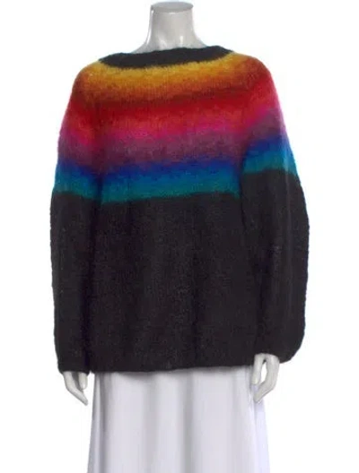 Pre-owned Rose Carmine Mohair Striped Sweater In Black