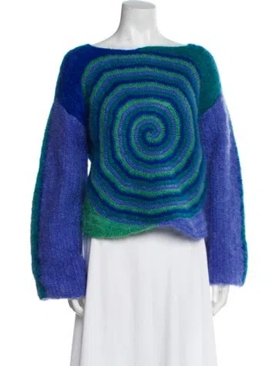 Pre-owned Rose Carmine Mohair Striped Sweater In Blue