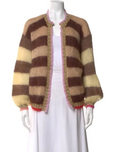 Pre-owned Rose Carmine Mohair Striped Sweater In Brown