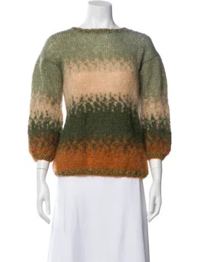 Pre-owned Rose Carmine Mohair Striped Sweater In Green