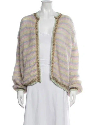 Pre-owned Rose Carmine Mohair Striped Sweater In Metallic/pink