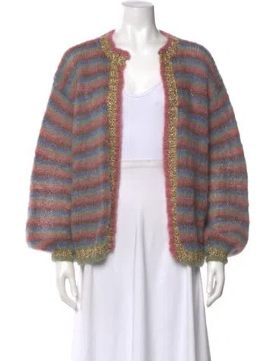 Pre-owned Rose Carmine Mohair Striped Sweater In Multi