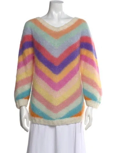 Pre-owned Rose Carmine Mohair Striped Sweater In Neutral