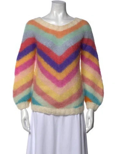 Pre-owned Rose Carmine Mohair Striped Sweater In Neutral