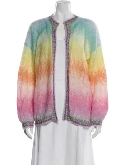 Pre-owned Rose Carmine Mohair Striped Sweater In Pink