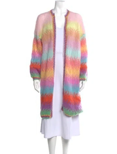 Pre-owned Rose Carmine Mohair Striped Sweater In Pink