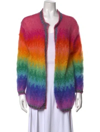 Pre-owned Rose Carmine Mohair Striped Sweater In Pink