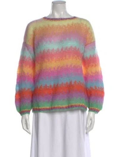 Pre-owned Rose Carmine Mohair Striped Sweater In Pink