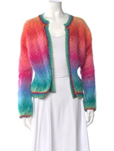 Pre-owned Rose Carmine Mohair Striped Sweater In Red