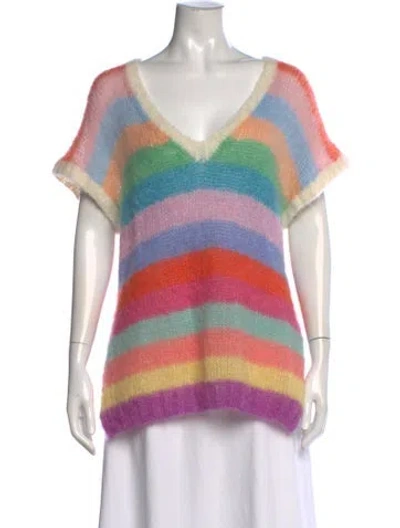 Pre-owned Rose Carmine Mohair Striped Sweater W/ Tags In Multi
