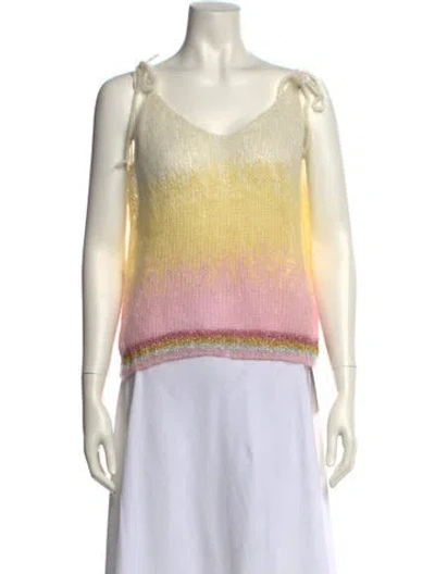 Pre-owned Rose Carmine Mohair Striped Sweater In Yellow