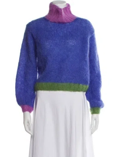 Pre-owned Rose Carmine Mohair Turtleneck Sweater In Blue