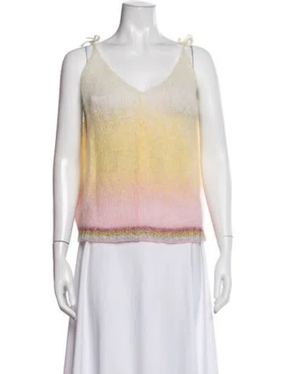 Pre-owned Rose Carmine Mohair V-neck Top In White
