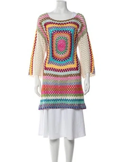 Pre-owned Rose Carmine Patterned Crew Neck Sweater In Multicolor