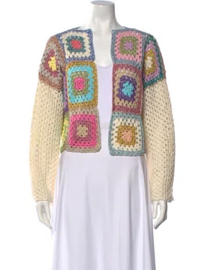 Pre-owned Rose Carmine Patterned Open Front Sweater In Metallic/neutrals