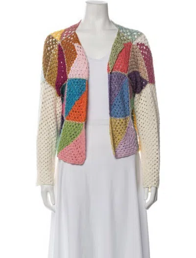 Pre-owned Rose Carmine Patterned Open Front Sweater In Metallic/purple