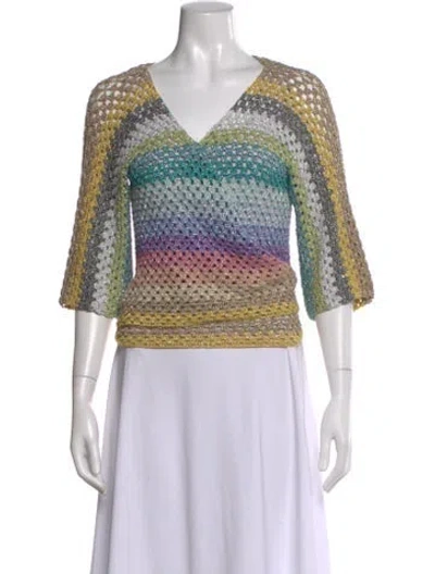 Pre-owned Rose Carmine Patterned Open Front Sweater In Multi