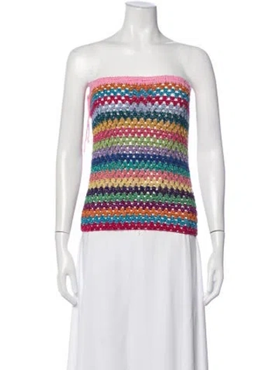 Pre-owned Rose Carmine Patterned Strapless Sweater In Multicolor