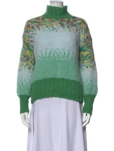 Pre-owned Rose Carmine Patterned Turtleneck Sweater In Green