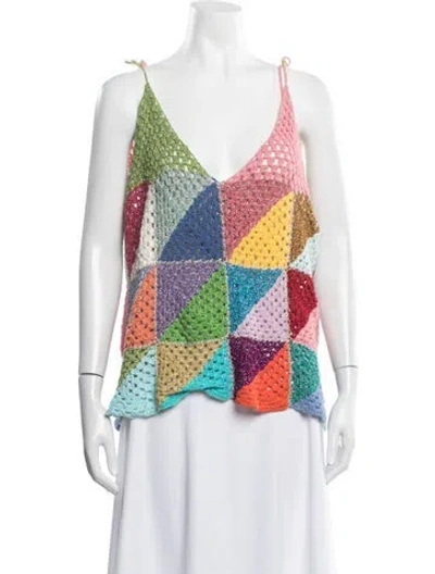 Pre-owned Rose Carmine Patterned V-neck Crop Top In Multicolor