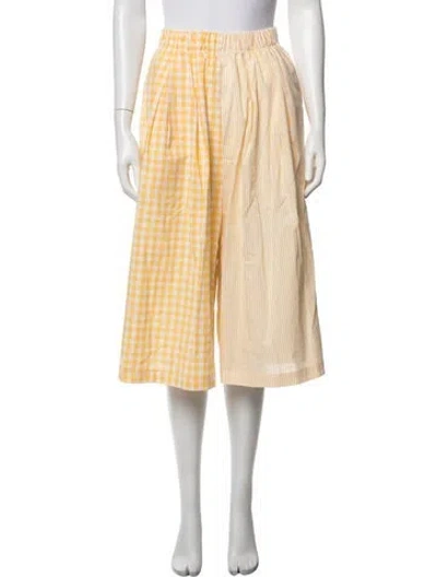 Pre-owned Rose Carmine Plaid Print Wide Leg Pants In Yellow