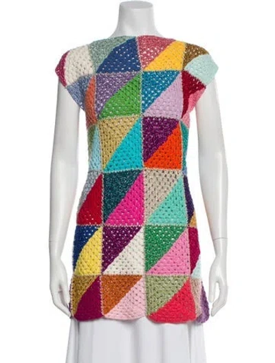 Pre-owned Rose Carmine Printed Bateau Neckline Sweater