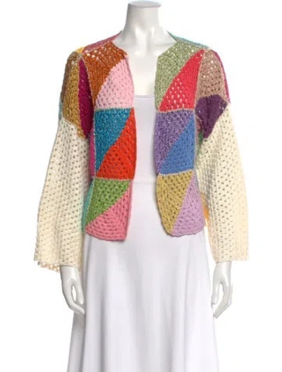 Pre-owned Rose Carmine Printed Open Front Sweater In Neutral