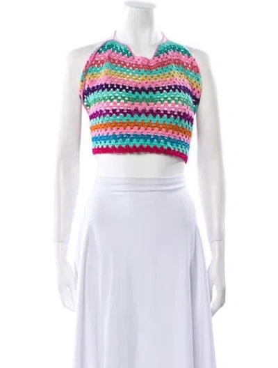 Pre-owned Rose Carmine Striped Halterneck Crop Top W/ Tags In Pink