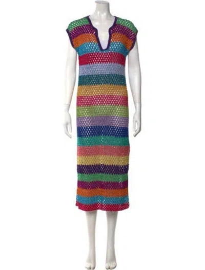 Pre-owned Rose Carmine Striped Long Dress In Purple