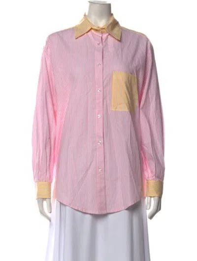 Pre-owned Rose Carmine Striped Long Sleeve Button-up Top W/ Tags In Pink