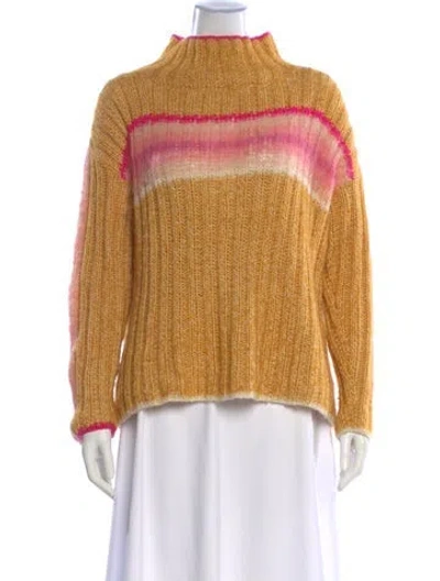 Pre-owned Rose Carmine Striped Mock Neck Sweater In Yellow