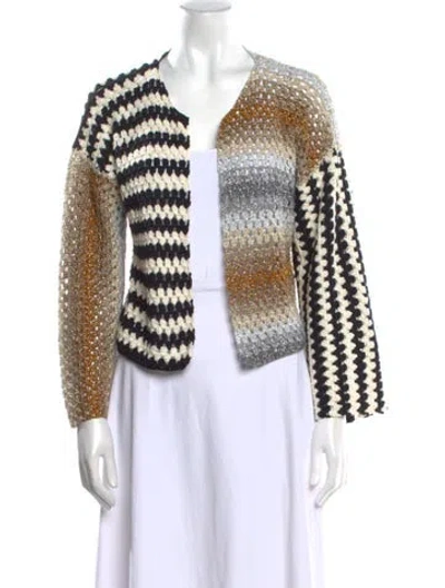 Pre-owned Rose Carmine Striped Open Front Sweater In Gold